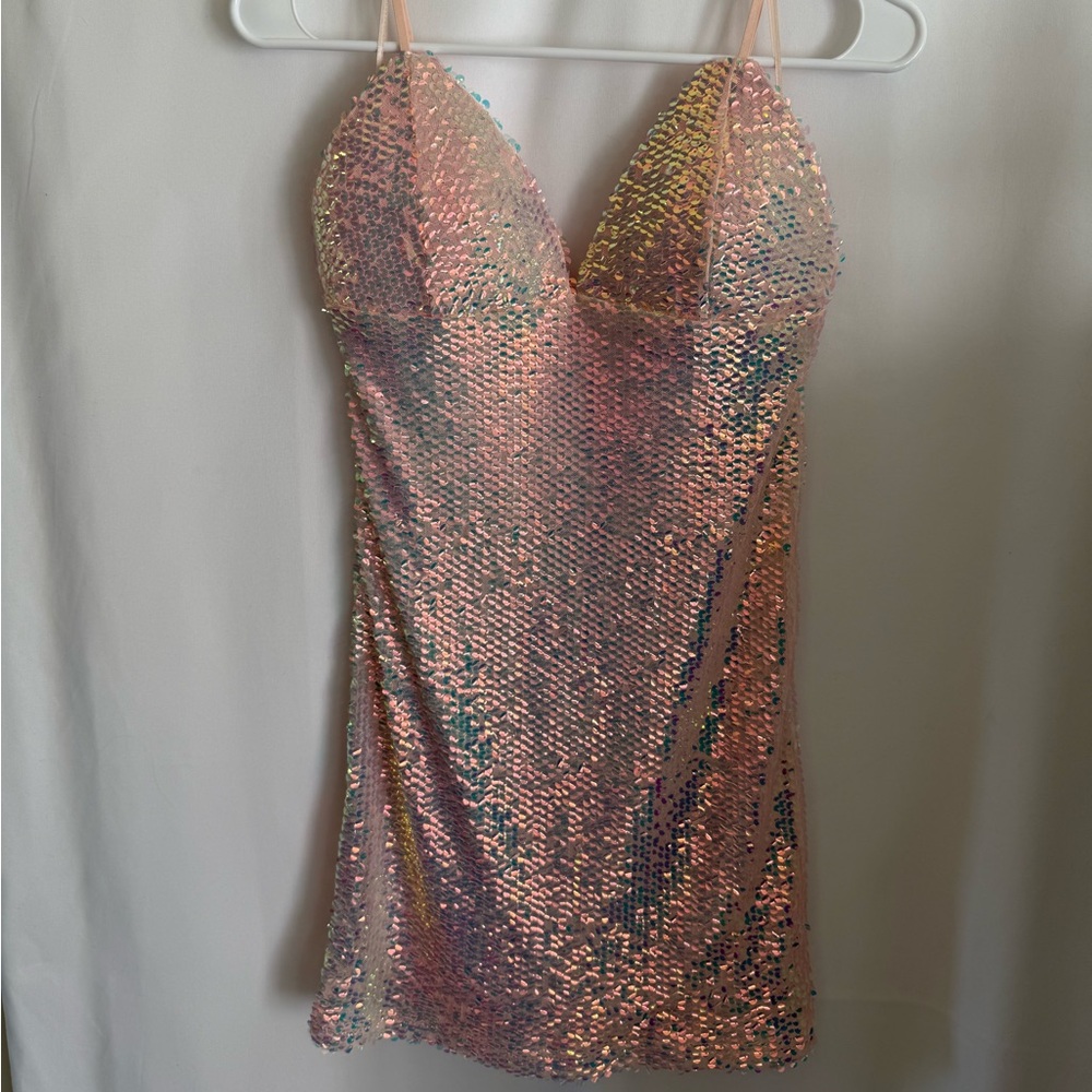 Fashion Nova Iridescent Strapless Dress